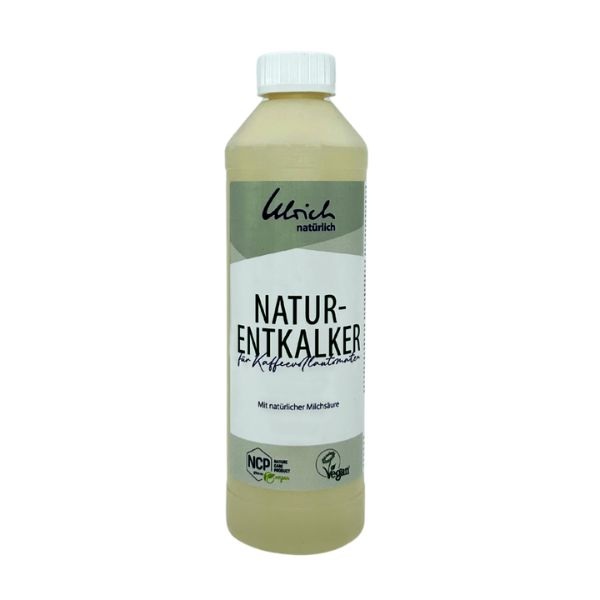 Eine Flasche auf der Naturentkalker für Kaffeevollautomaten steht
